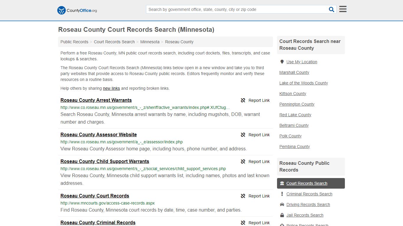 Roseau County Court Records Search (Minnesota) - County Office