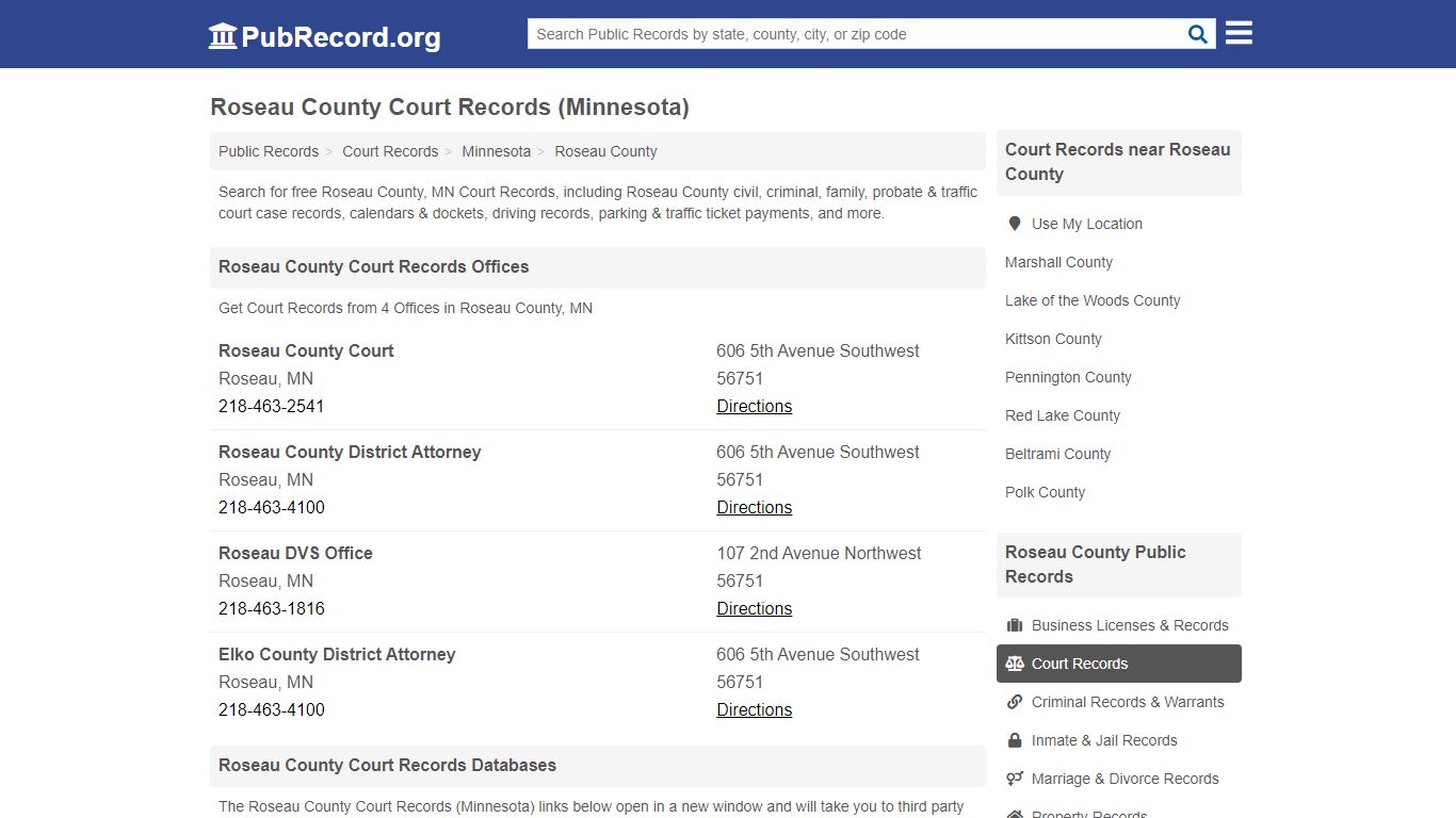 Free Roseau County Court Records (Minnesota Court Records)